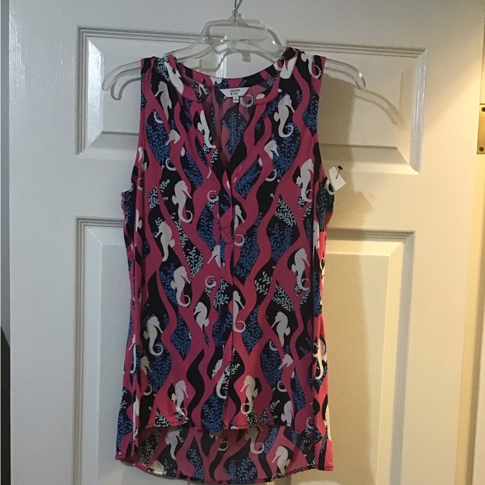 crown & ivy Pink Multicolor Sleeveless V-Neck Print Camisole